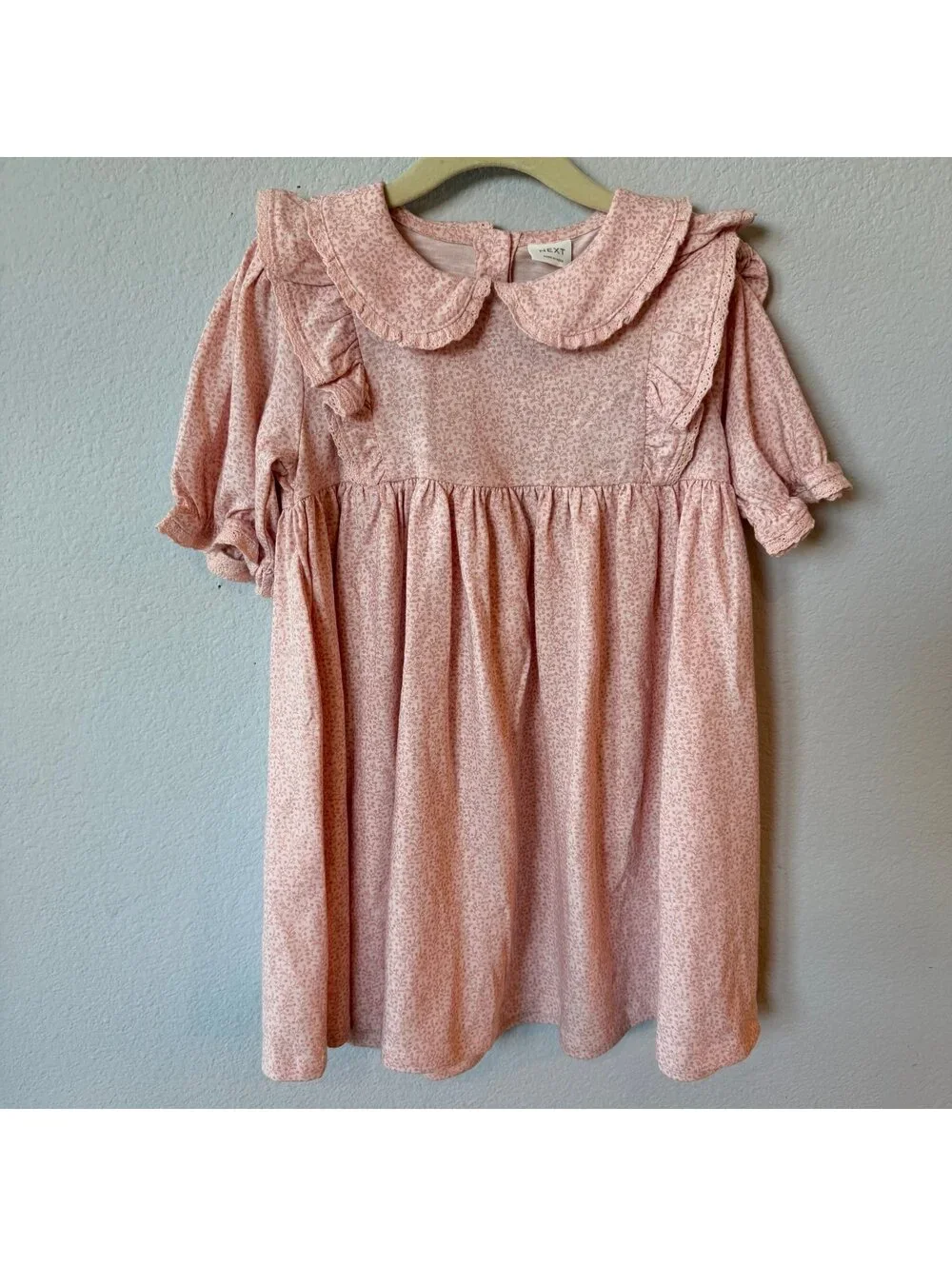 Next Direct Pink Floral Peter Pan Collar Cotton Dress Size 4-5